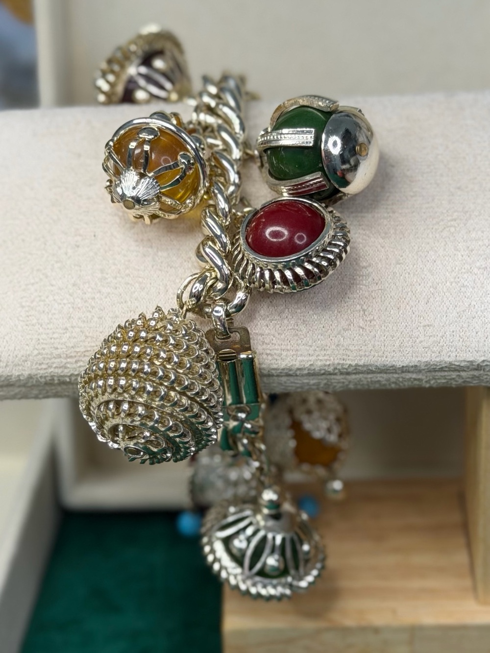 RARE WEST GERMANY Vintage Chinese Lantern Charm Bracelet Statement Piece - Picture 2 of 4